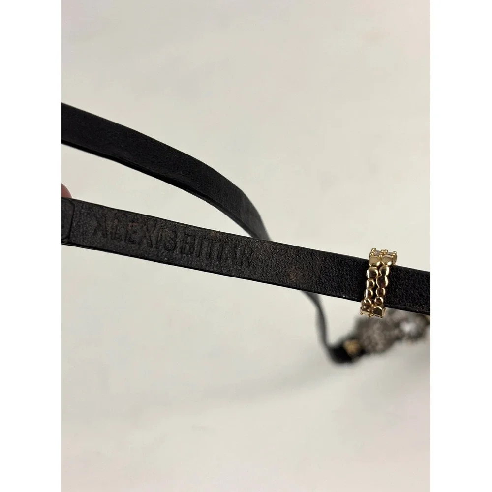 Alexis Bittar Crystal Embellished Black Skinny Leather Belt Gothic Glam 28